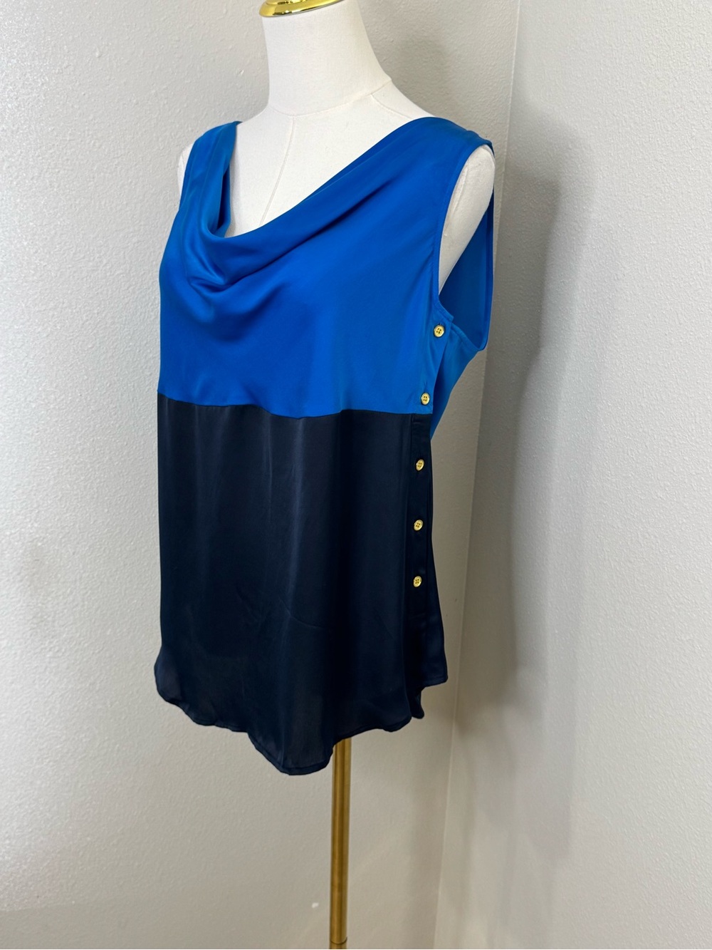 Ann Taylor Size 6 Blue Navy Colorblock Cowl Neck Sleeveless Blouse NWT